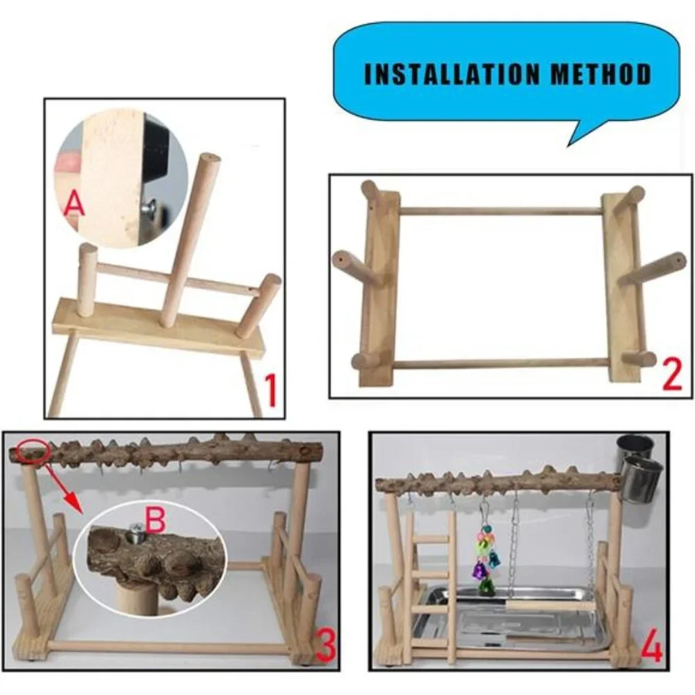 Parrot Playground Bird Playstand Wood Exercise Play Perch Exercise Gym Ladder